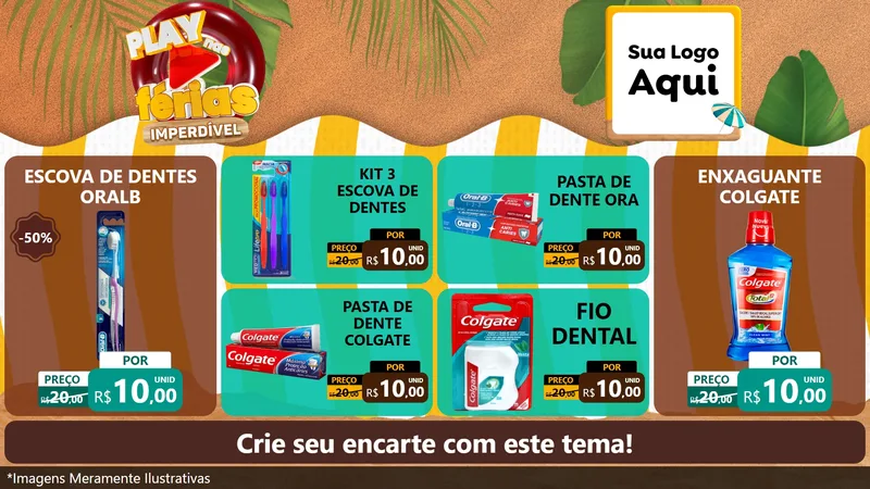 Modelo de TV para TV Horizontal com o tema Play Nas Férias Imperdível para Higiene Pessoal