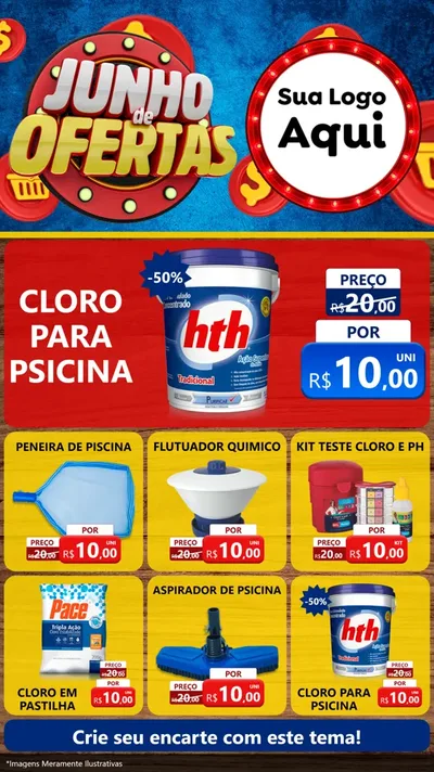 Modelo de Rede Social para Stories com o tema Junho de Ofertas para Produtos para Piscina