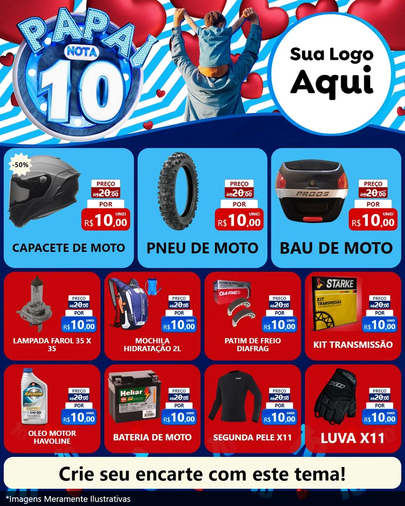 Modelo de Rede Social para Feed Instagram com o tema Papai Nota 10 para Moto peças