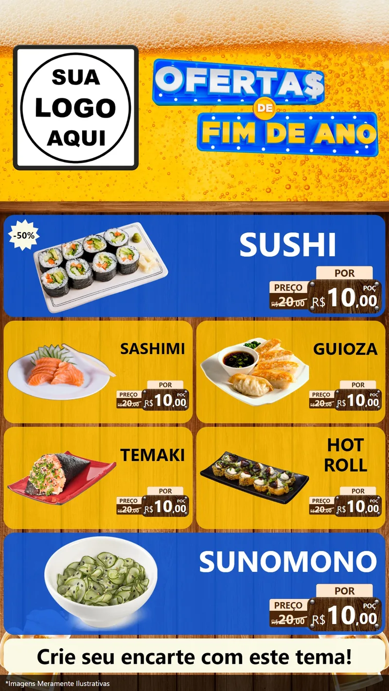 Modelo de TV para TV Vertical com o tema Ofertas de Fim de Ano para Comida japonesa