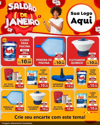 Modelo de Rede Social para Feed Instagram com o tema Saldão de Janeiro para Produtos para Piscina