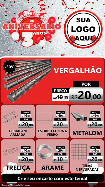 Modelo de Rede Social para Stories com o tema Promoção de Aniversário - 3 Anos para Ferragens