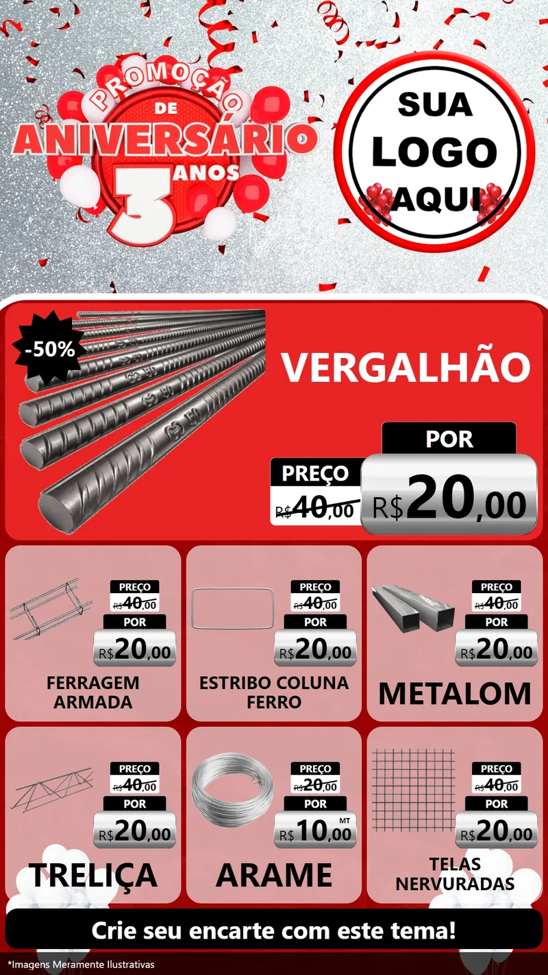 Modelo de Rede Social para Stories com o tema Promoção de Aniversário - 3 Anos para Ferragens
