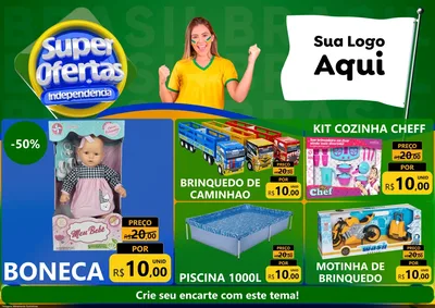 Modelo de Encarte para Encarte A4 Horizontal com o tema Super Ofertas de Independência para Brinquedos