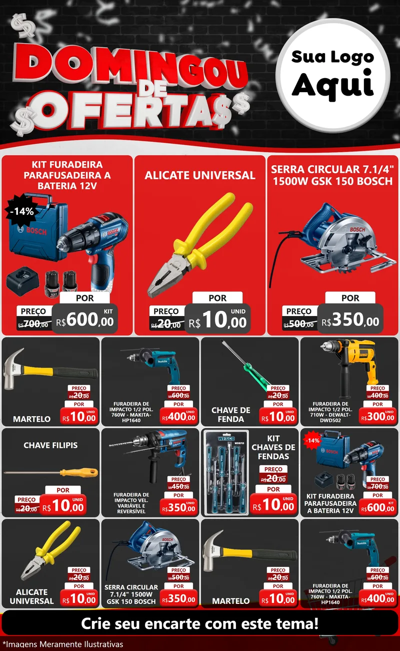Modelo de Encarte para Encarte Grande com o tema Domingou de Ofertas para Maquinas e Ferramentas