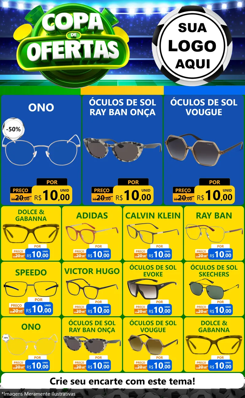 Modelo de Encarte para Encarte Grande com o tema Copa de Ofertas para Óticas