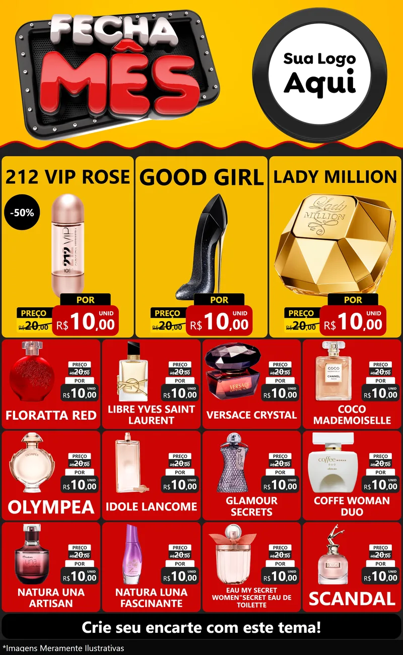 Modelo de Encarte para Encarte Grande com o tema Fecha Mês para Perfumes