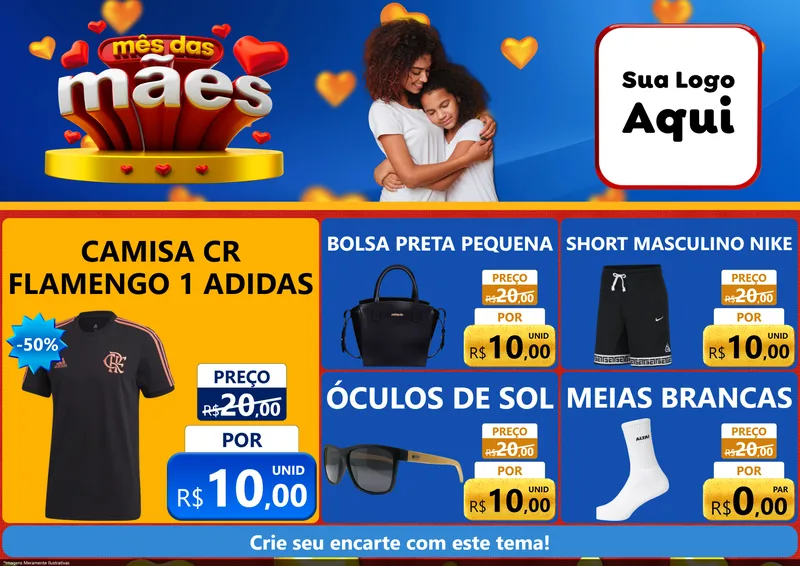 Modelo de Encarte para Encarte A4 Horizontal com o tema Mês das Mães para Roupas e acessórios