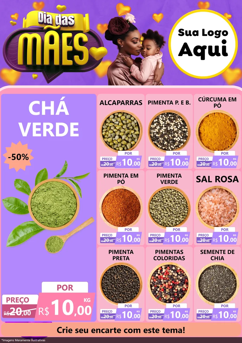 Modelo de Encarte para Encarte A4 Vertical com o tema Dia das Mães para Produtos Naturais