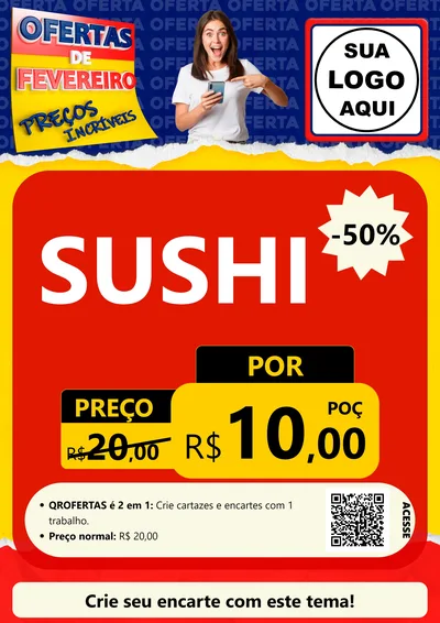 Modelo de Cartaz para Cartaz A4 Vertical com o tema Ofertas de Fevereiro - Preços Incríveis para Comida japonesa