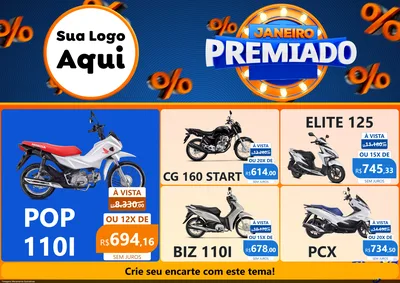 Modelo de Encarte para Encarte A4 Horizontal com o tema Janeiro Premiado para Concessionaria de Motos