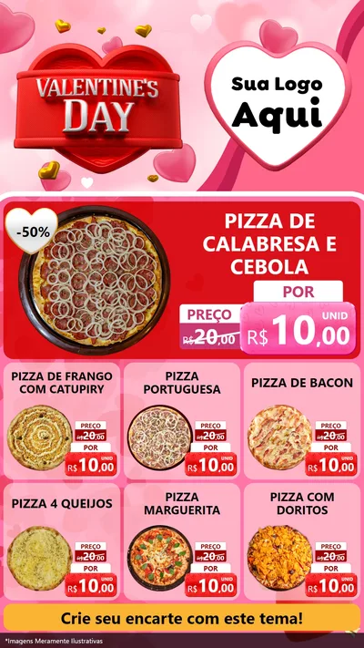 Modelo de Rede Social para Stories com o tema Valentine's Day para Pizzaria