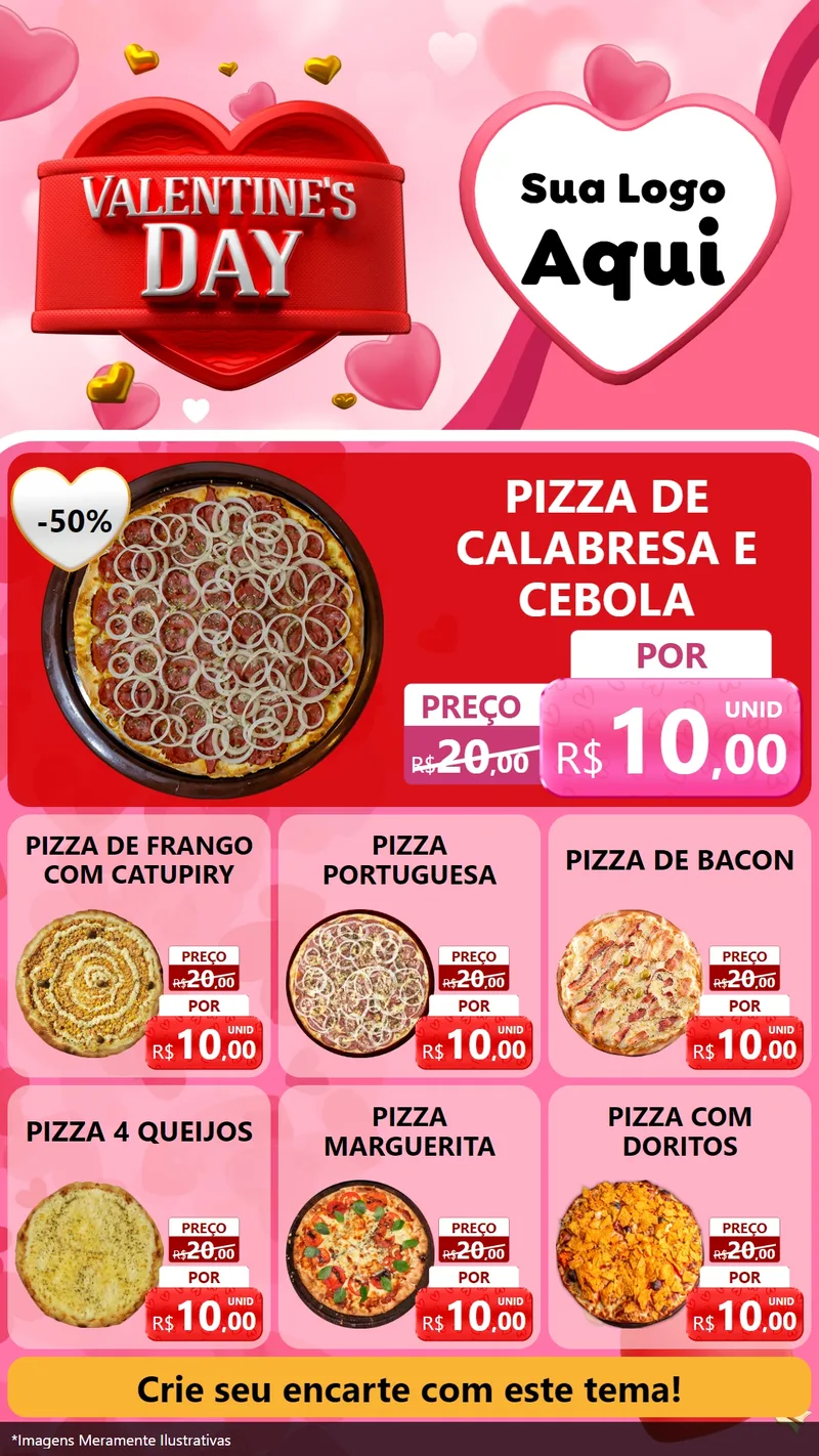 Modelo de Rede Social para Stories com o tema Valentine's Day para Pizzaria