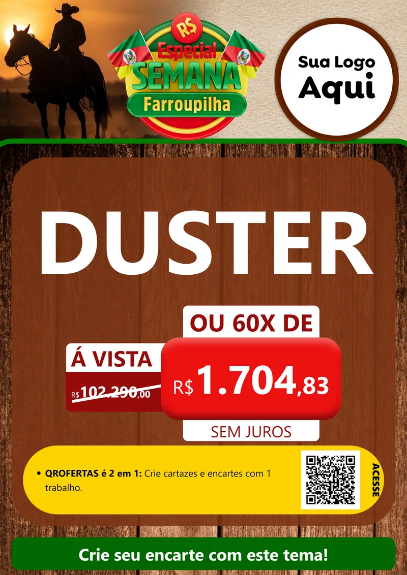 Modelo de Cartaz para Cartaz A4 Vertical com o tema Especial Semana Farroupilha para Concessionaria de Carros