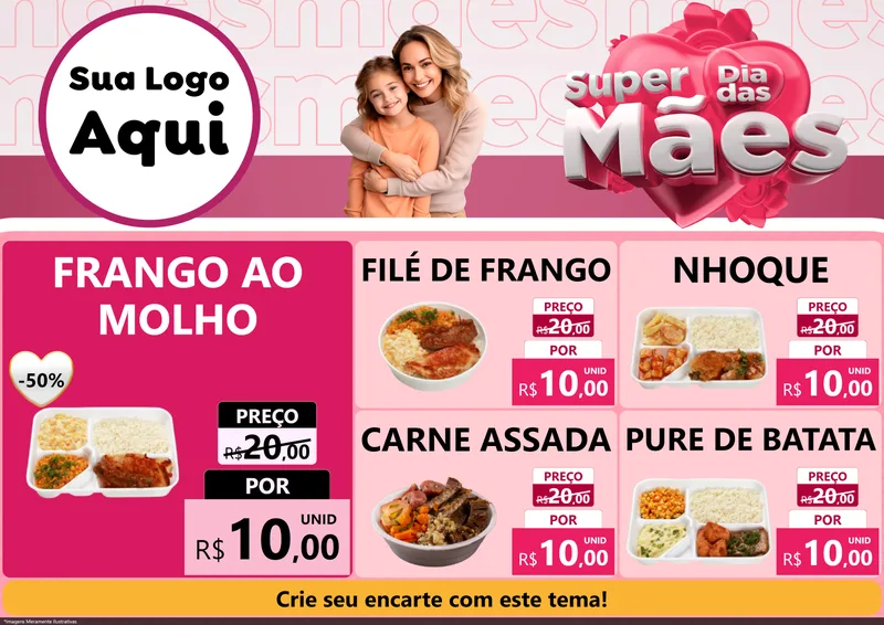 Modelo de Encarte para Encarte A4 Horizontal com o tema Super Dia Das Mães para Restaurante