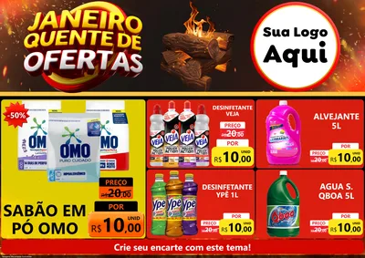 Modelo de Encarte para Encarte A4 Horizontal com o tema Janeiro Quente de Ofertas para Produtos de Limpeza