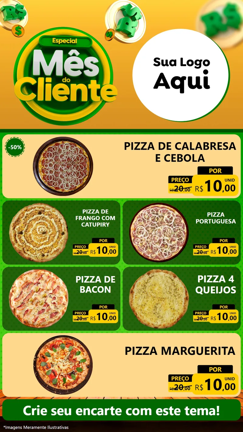 Modelo de TV para TV Vertical com o tema Especial Mês do Cliente para Pizzaria