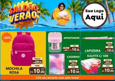 Modelo de Encarte para Encarte A4 Horizontal com o tema Saldão de Verão para Papelaria