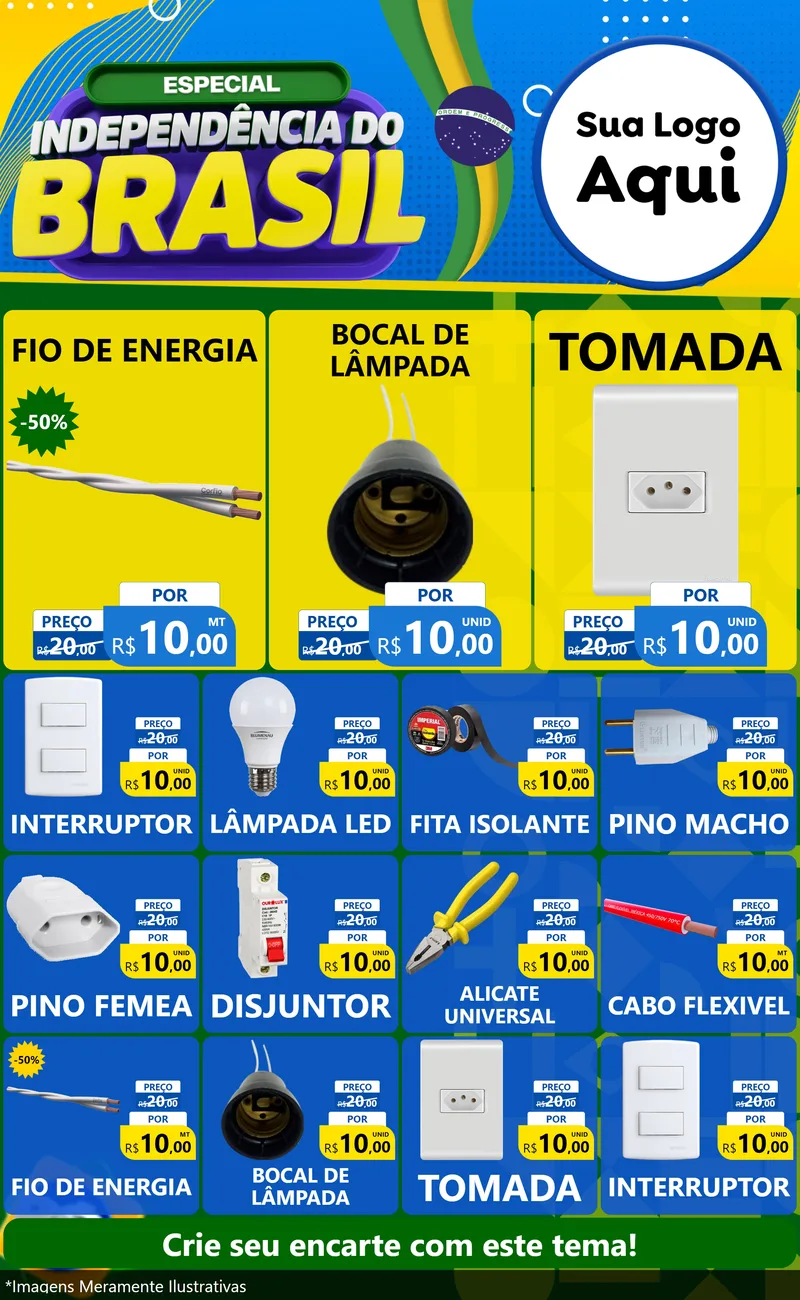 Modelo de Encarte para Encarte Grande com o tema Especial Independência do Brasil para Materiais Elétricos
