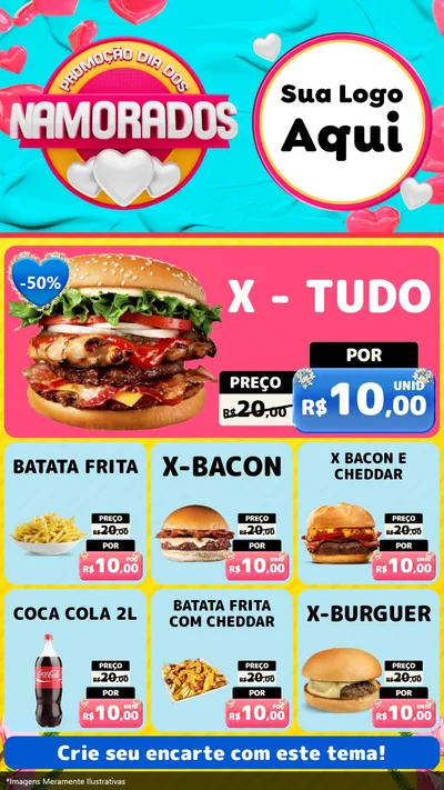 Modelo de Rede Social para Stories com o tema Promoção Dia dos Namorados para Hamburgueria