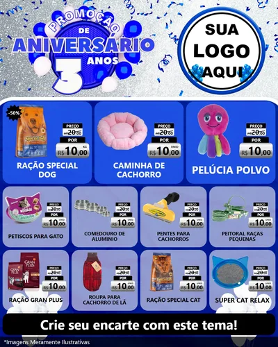 Modelo de Rede Social para Feed Instagram com o tema Promoção de Aniversário - 3 Anos para Pet Shop