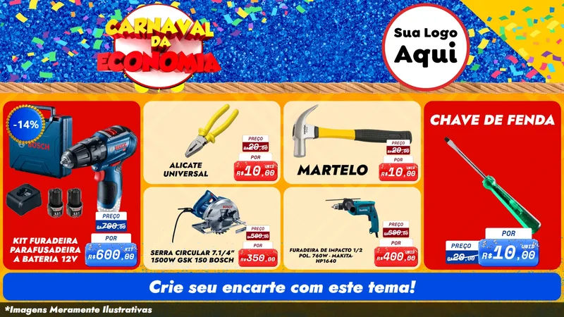 Modelo de TV para TV Horizontal com o tema Carnaval da Economia para Maquinas e Ferramentas
