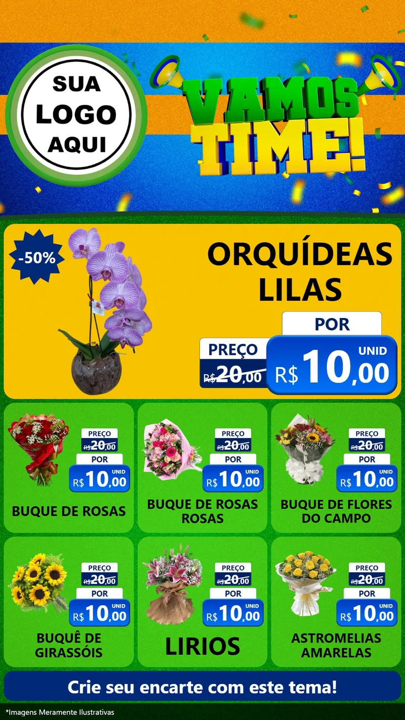 Modelo de Rede Social para Stories com o tema Vamos Time! para Floricultura e jardim