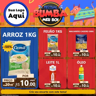 Modelo de Rede Social para Feed Facebook com o tema Festival Bumba Meu Boi para Supermercado