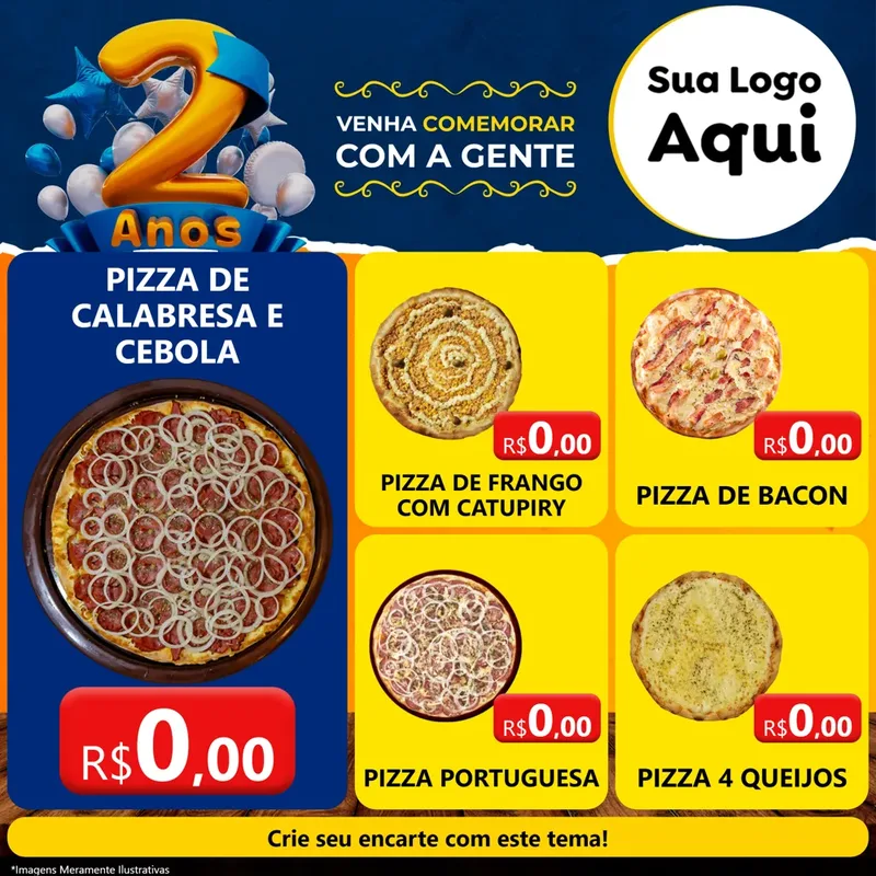 Modelo de Rede Social para Feed Facebook com o tema Aniversário de 2 anos para Pizzaria
