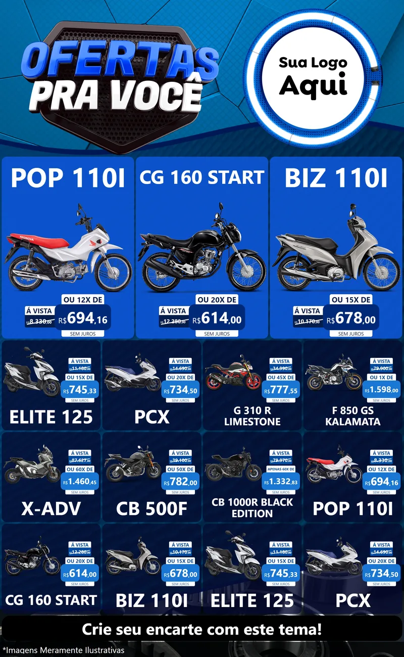 Modelo de Encarte para Encarte Grande com o tema Ofertas Para Você - Auto e Motopeças para Concessionaria de Motos