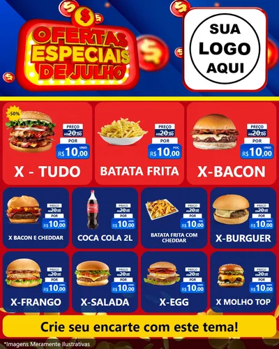 Modelo de Rede Social para Feed Instagram com o tema Ofertas Especiais de Julho para Hamburgueria