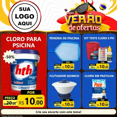 Modelo de Rede Social para Feed Facebook com o tema Super Verão de Ofertas para Produtos para Piscina
