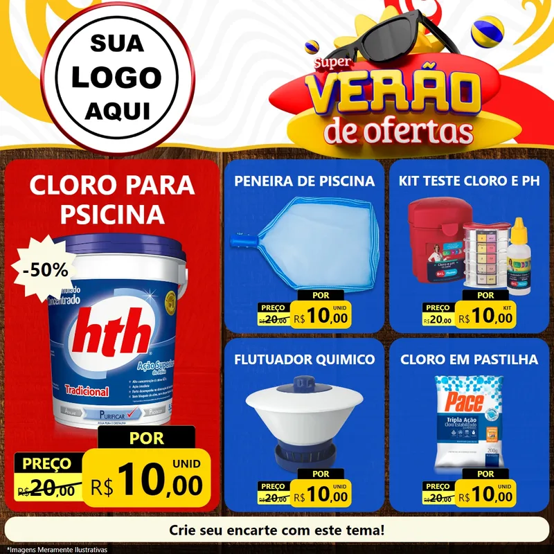 Modelo de Rede Social para Feed Facebook com o tema Super Verão de Ofertas para Produtos para Piscina