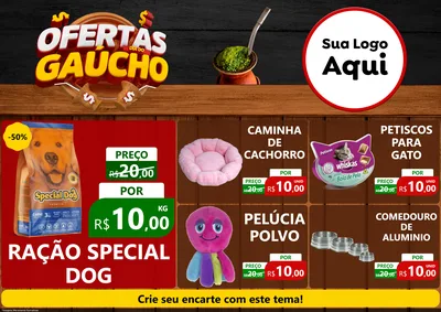 Modelo de Encarte para Encarte A4 Horizontal com o tema Ofertas Dia do Gaúcho para Pet Shop