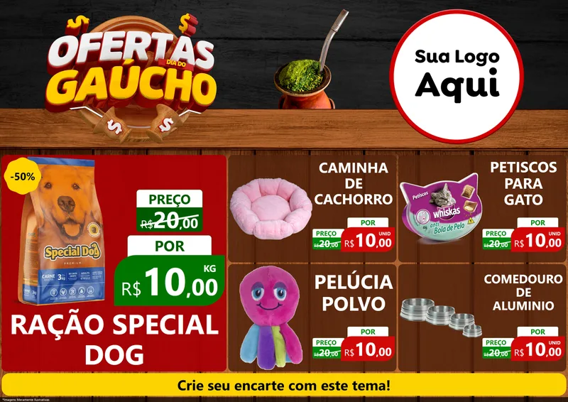 Modelo de Encarte para Encarte A4 Horizontal com o tema Ofertas Dia do Gaúcho para Pet Shop