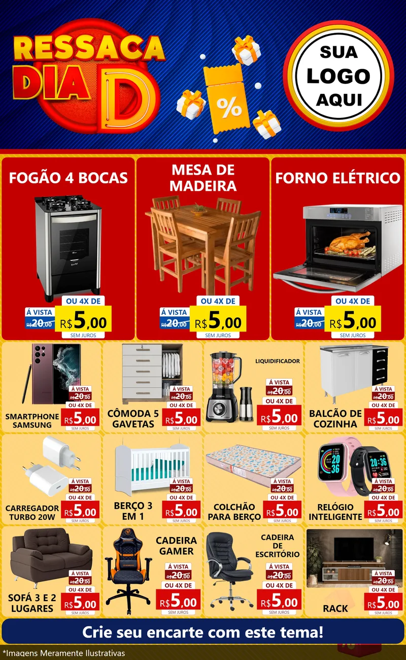 Modelo de Encarte para Encarte Grande com o tema Ressaca Dia D para Móveis e Eletro