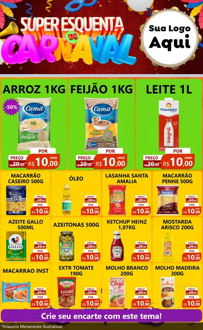 Modelo de Encarte para Encarte Grande com o tema Super Esquenta de Carnaval para Supermercado
