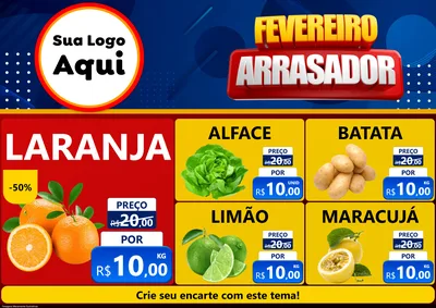 Modelo de Encarte para Encarte A4 Horizontal com o tema Fevereiro Arrasador para Hortifrúti