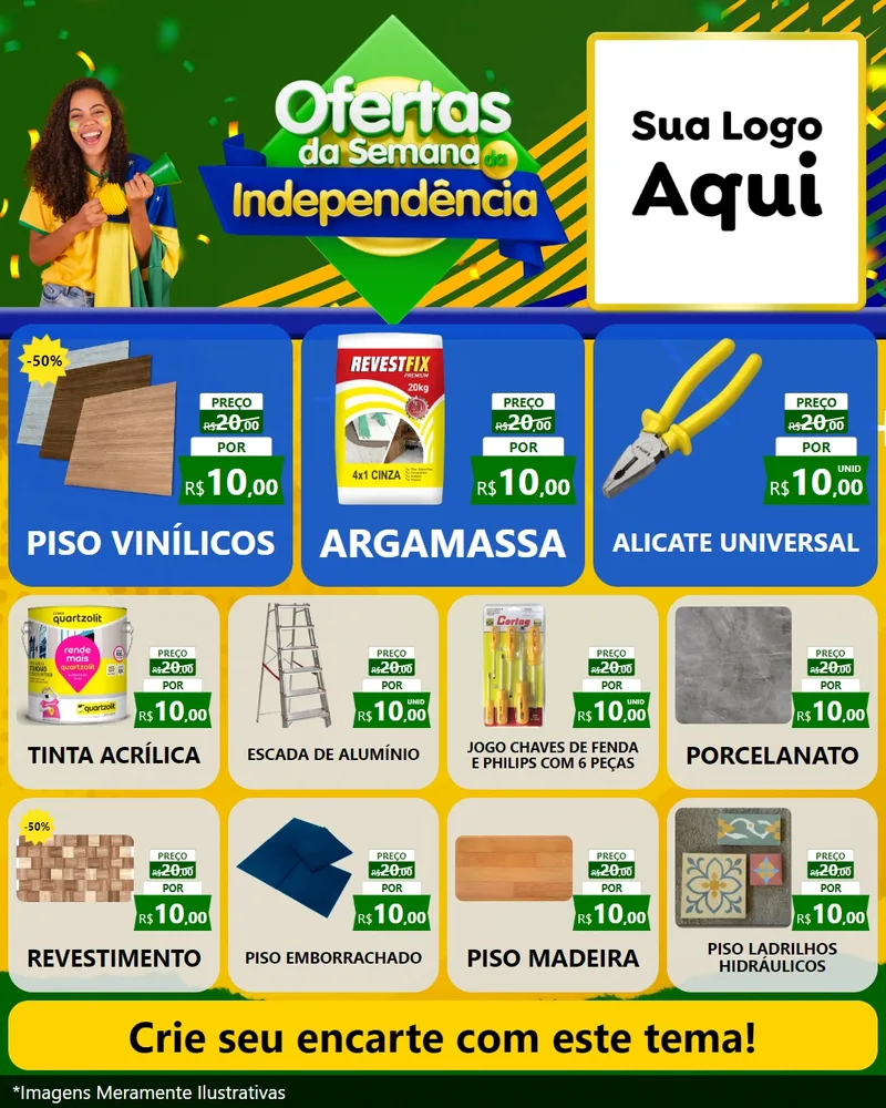 Modelo de Rede Social para Feed Instagram com o tema Ofertas da Semana da Independência para Material para Construção