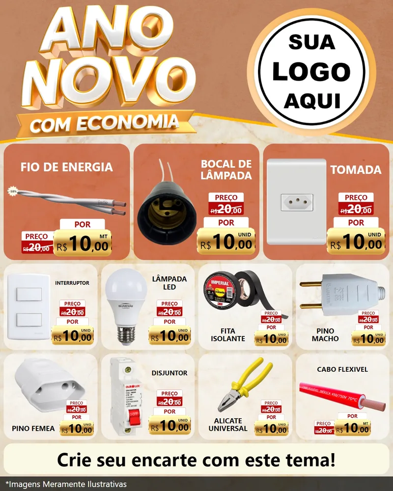 Modelo de Rede Social para Feed Instagram com o tema Ano Novo Com Economia para Materiais Elétricos