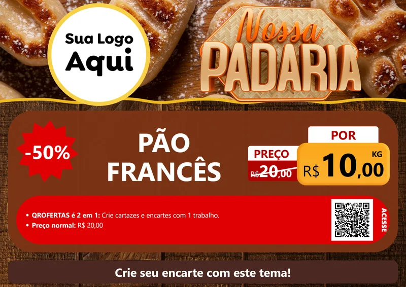 Modelo de Cartaz para Cartaz A4 Horizontal com o tema Nossa Padaria para Padaria