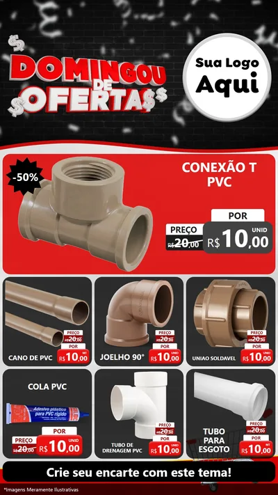 Modelo de Rede Social para Stories com o tema Domingou de Ofertas para Tubos e conexões