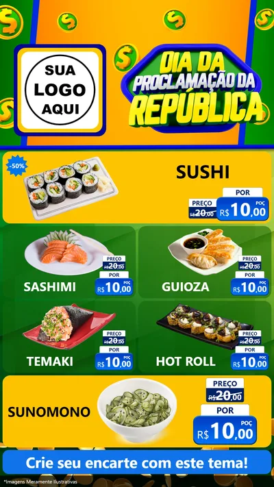 Modelo de TV para TV Vertical com o tema Dia Da Proclamação da República para Comida japonesa