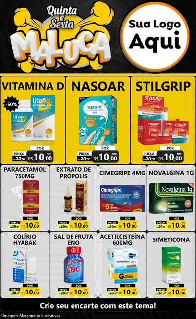 Modelo de Encarte para Encarte Grande com o tema Quinta e Sexta Maluca para Farmácia