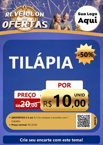 Modelo de Cartaz para Cartaz A4 Vertical com o tema Réveillon de Ofertas para Peixaria