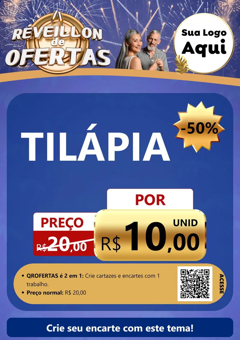 Modelo de Cartaz para Cartaz A4 Vertical com o tema Réveillon de Ofertas para Peixaria