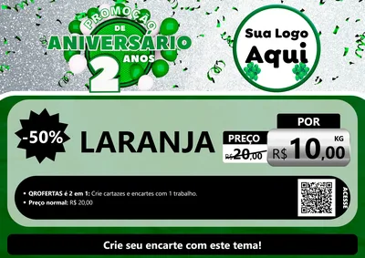 Modelo de Cartaz para Cartaz A4 Horizontal com o tema Promoção de Aniversário - 2 Anos para Hortifrúti