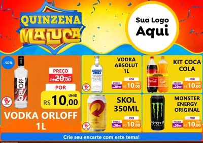 Modelo de Encarte para Encarte A4 Horizontal com o tema Quinzena Maluca para Distribuidora de bebidas