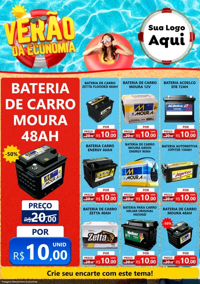 Modelo de Encarte para Encarte A4 Vertical com o tema Verão da Economia para Baterias Elétricas