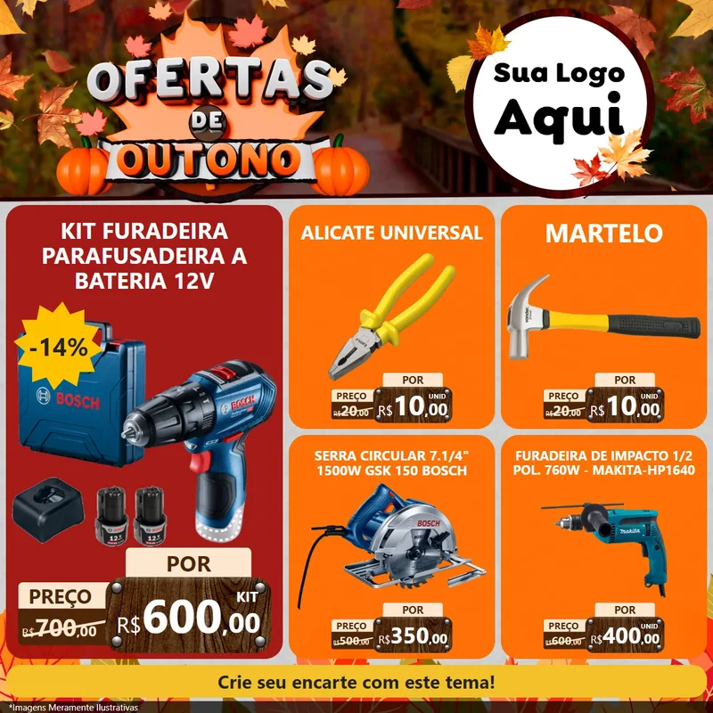 Modelo de Rede Social para Feed Facebook com o tema Ofertas de Outono para Maquinas e Ferramentas